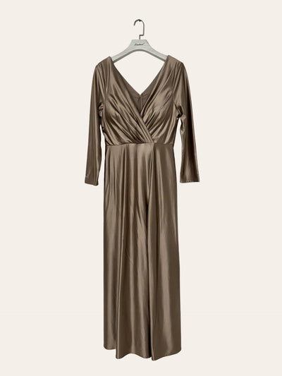 Vestido maxi con cuello en V y manga larga