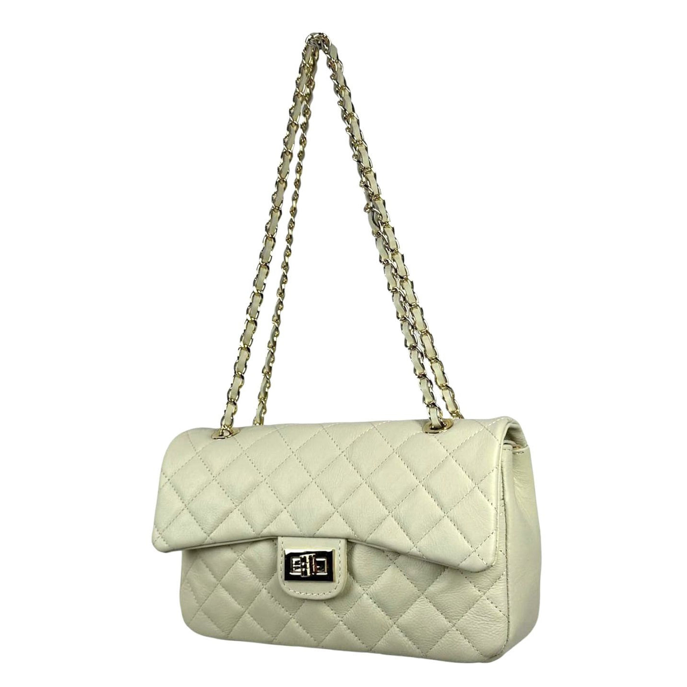 Bolso acolchado grande de piel auténtico con solapa