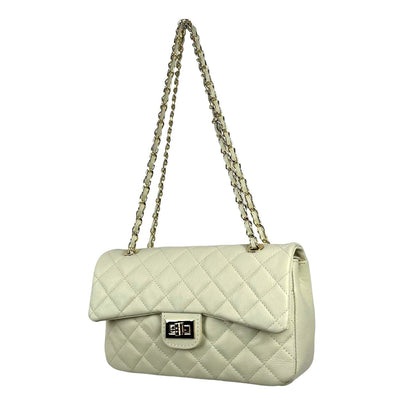 Bolso acolchado grande de piel auténtico con solapa