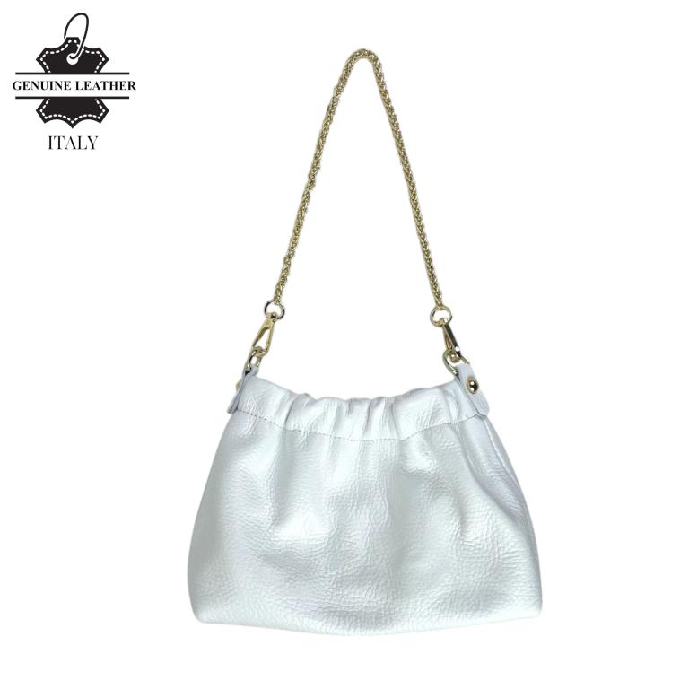 Bolso de Mano en Piel Italiana con Asa Corta Extraíble Tipo Cadena y Tira Bandolera