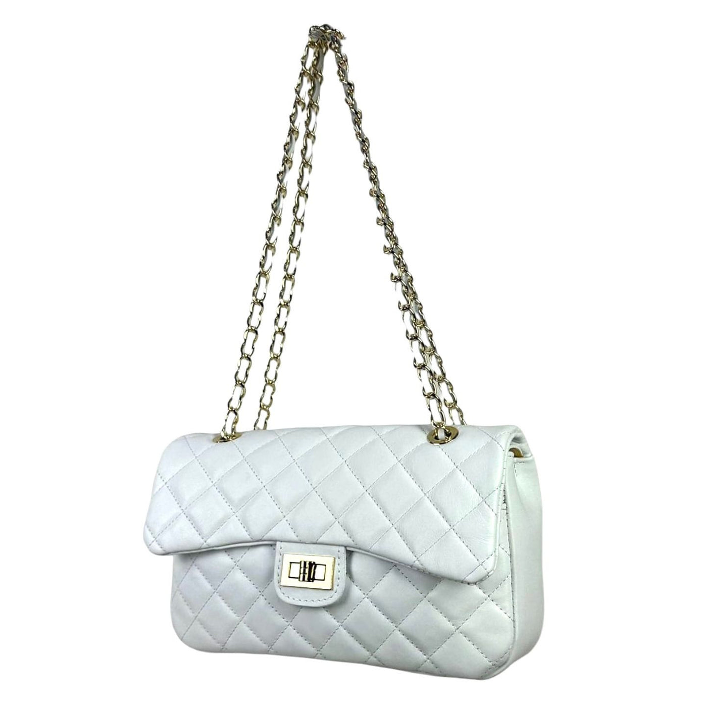 Bolso acolchado grande de piel auténtico con solapa
