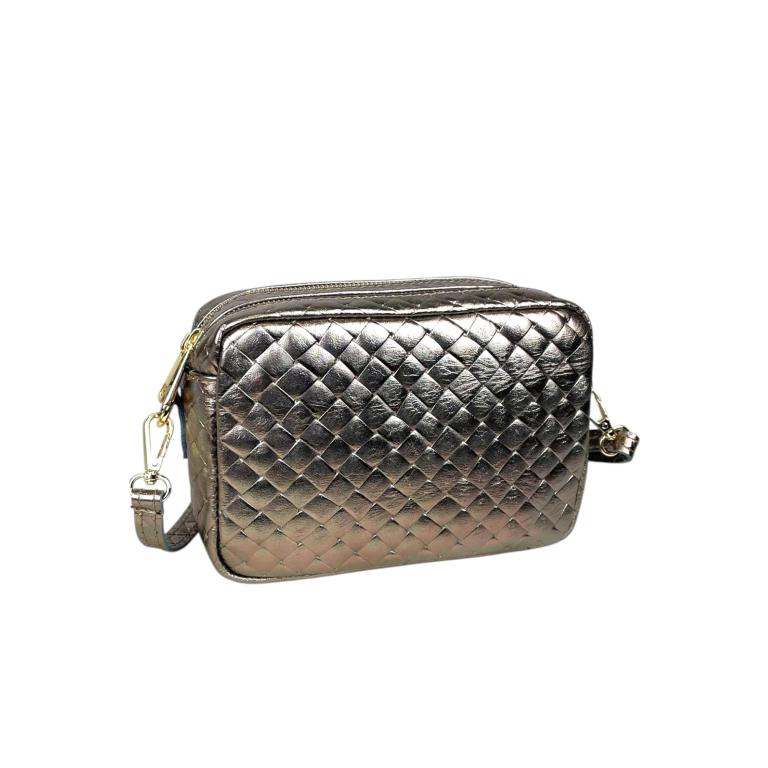 Bolso Bandolera de Mujer en Piel Italiana con Efecto Brillante y 2 Bolsillos con Cremallera