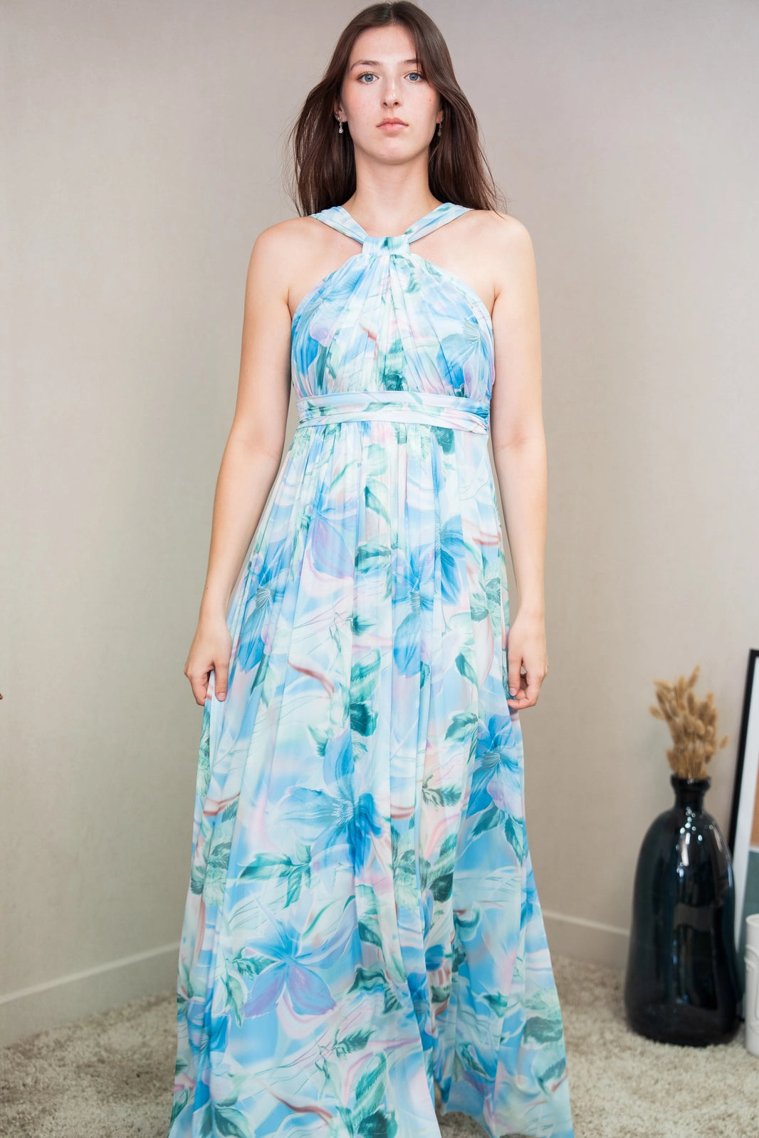 Vestido de ceremonia largo estampado con motivo floral