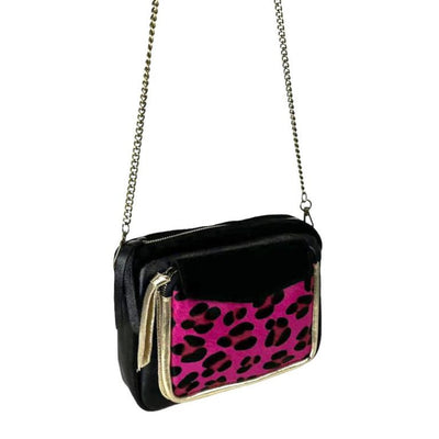 Bolso Bandolera de Piel con Diseño Animal Print y Cremallera