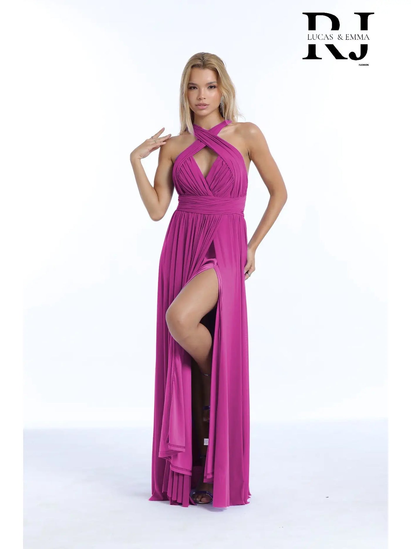Vestido de noche midi con abertura, moderno y sencillo