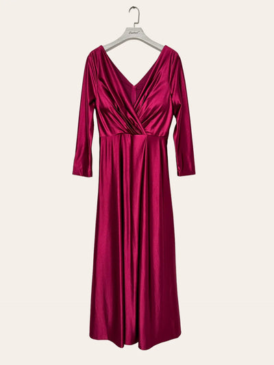 Vestido maxi con cuello en V y manga larga