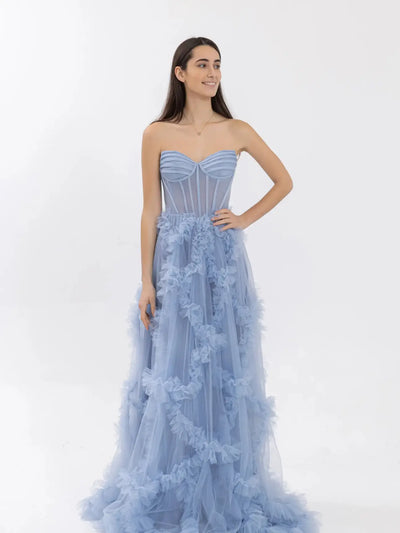 Vestido de tul con falda voluminosa verde esmeralda