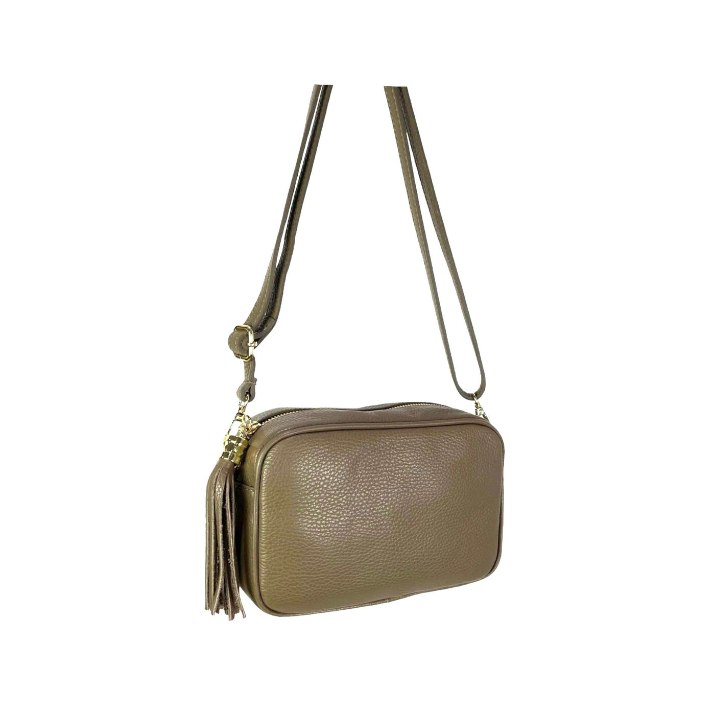 Bolso Bandolera Piel Grano Italiana con Flecos Decorativos