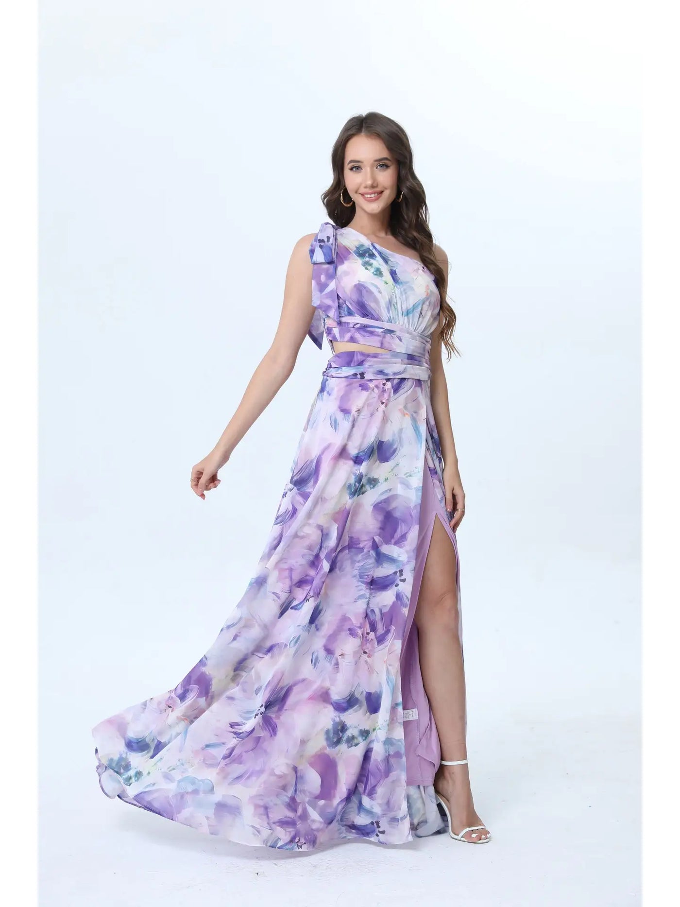 Vestido largo asimétrico estampado floral