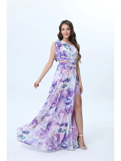Vestido largo asimétrico estampado floral