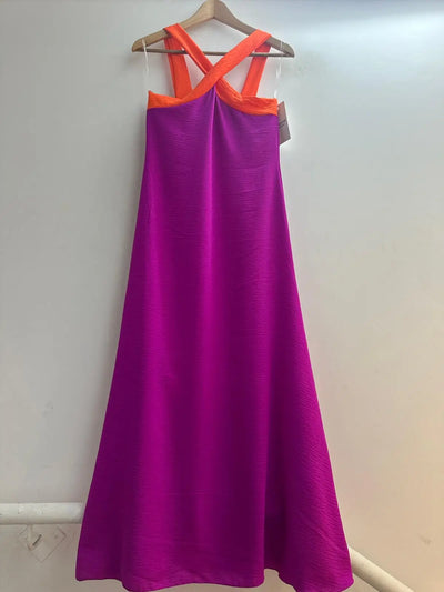Vestido largo bicolor