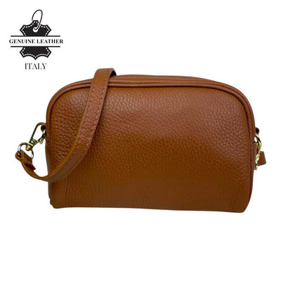 Bolso Bandolera en Piel Italiana con Bolsillo Frontal con Flecos y Cierre de Cremallera