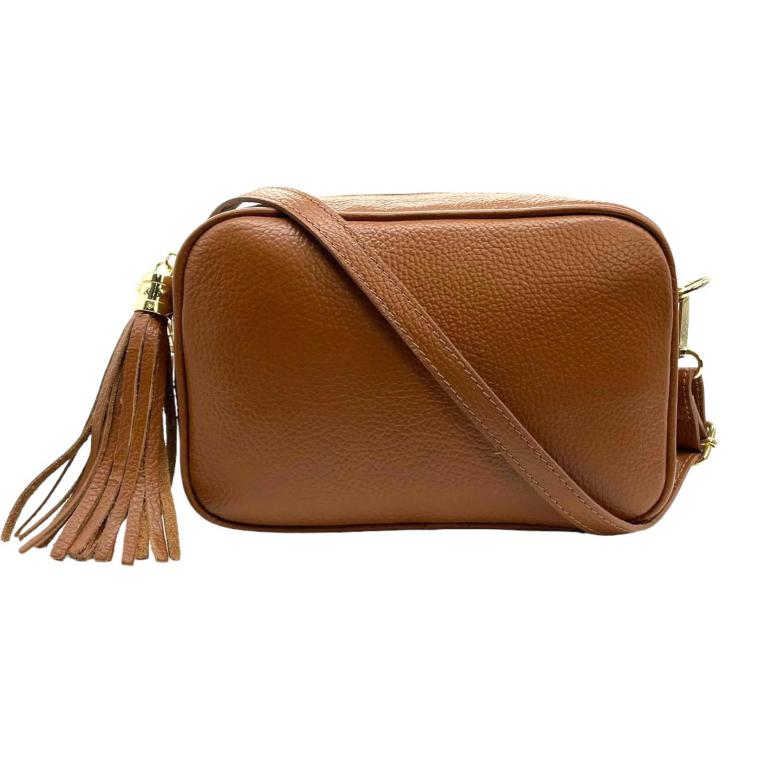 Bolso Bandolera Piel Grano Italiana con Flecos Decorativos