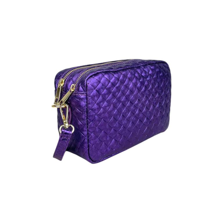 Bolso Bandolera de Mujer en Piel Italiana con Efecto Brillante y 2 Bolsillos con Cremallera