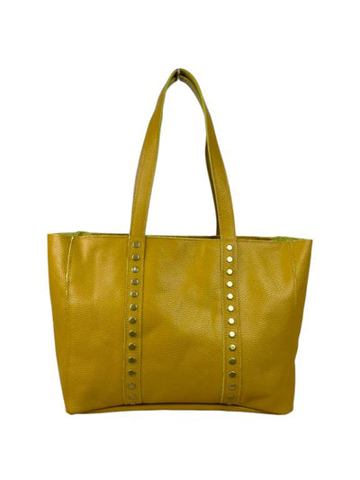 Amplio Bolso de Piel Italiana con Tachuelas Decorativas y Cierre de Cremallera