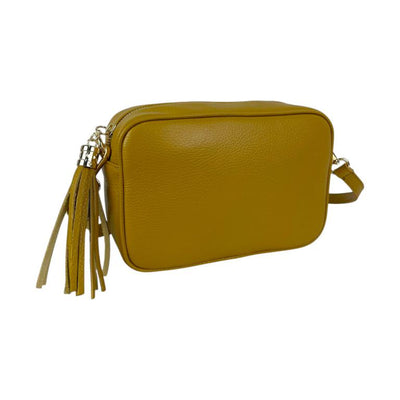 Bolso Bandolera Piel Grano Italiana con Flecos Decorativos