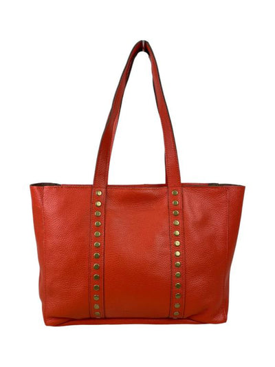 Amplio Bolso de Piel Italiana con Tachuelas Decorativas y Cierre de Cremallera
