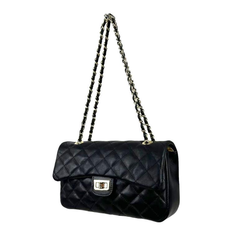 Bolso acolchado grande de piel auténtico con solapa