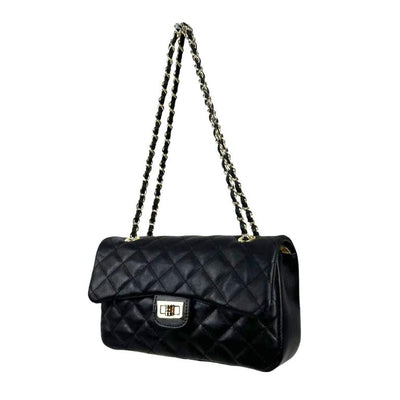 Bolso acolchado grande de piel auténtico con solapa