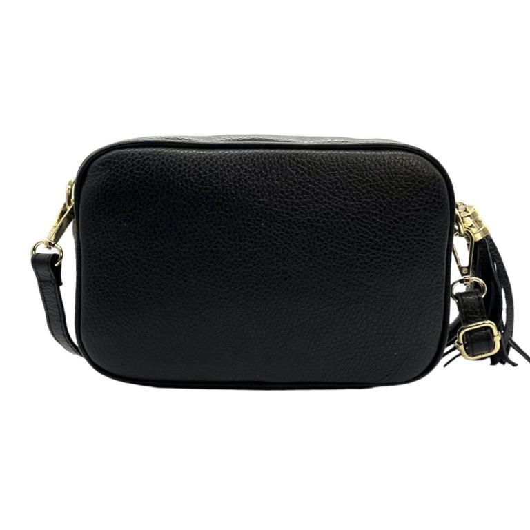 Bolso Bandolera Piel Grano Italiana con Flecos Decorativos