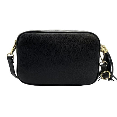 Bolso Bandolera Piel Grano Italiana con Flecos Decorativos