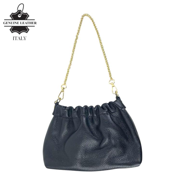 Bolso de Mano en Piel Italiana con Asa Corta Extraíble Tipo Cadena y Tira Bandolera