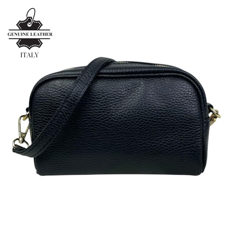 Bolso Bandolera en Piel Italiana con Bolsillo Frontal con Flecos y Cierre de Cremallera