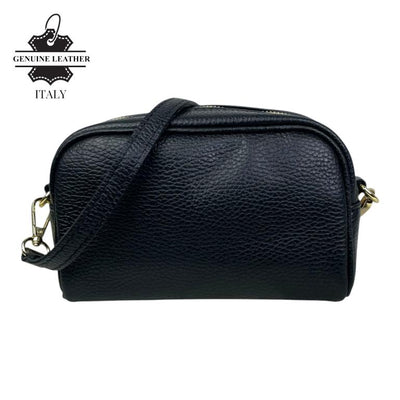 Bolso Bandolera en Piel Italiana con Bolsillo Frontal con Flecos y Cierre de Cremallera