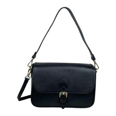 Bolso Bandolera de Piel Italiana con Asa Corta y Bolsillo Trasero