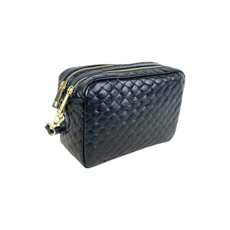 Bolso Bandolera de Mujer en Piel Italiana con Efecto Brillante y 2 Bolsillos con Cremallera