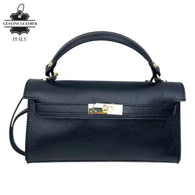 Bolso de Mano en Piel Italiana para Mujer con Asa Corta, Tira Bandolera y Solapa de Giro