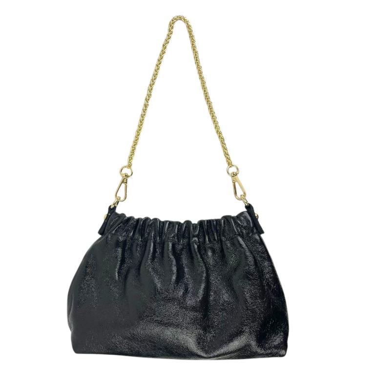 Bolso de Mano en Piel Italiana con Asa Corta Extraíble Tipo Cadena y Tira Bandolera