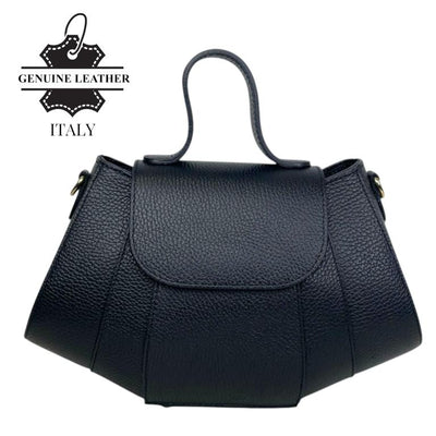 Bolso de Mano en Piel Italiana con Gran Calidad, Solapa de Botón y Cierre de Cremallera