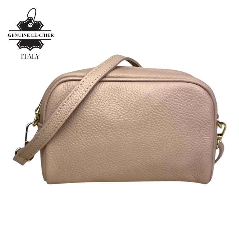 Bolso Bandolera en Piel Italiana con Bolsillo Frontal con Flecos y Cierre de Cremallera