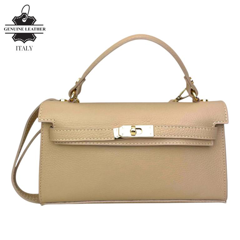 Bolso de Mano en Piel Italiana para Mujer con Asa Corta, Tira Bandolera y Solapa de Giro
