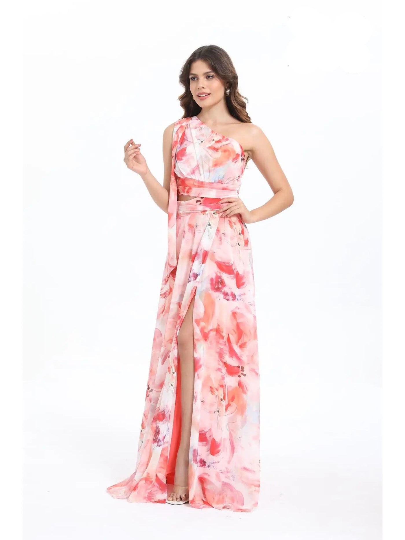 Vestido largo asimétrico estampado floral