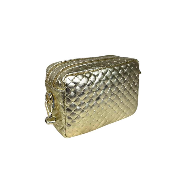 Bolso Bandolera de Mujer en Piel Italiana con Efecto Brillante y 2 Bolsillos con Cremallera