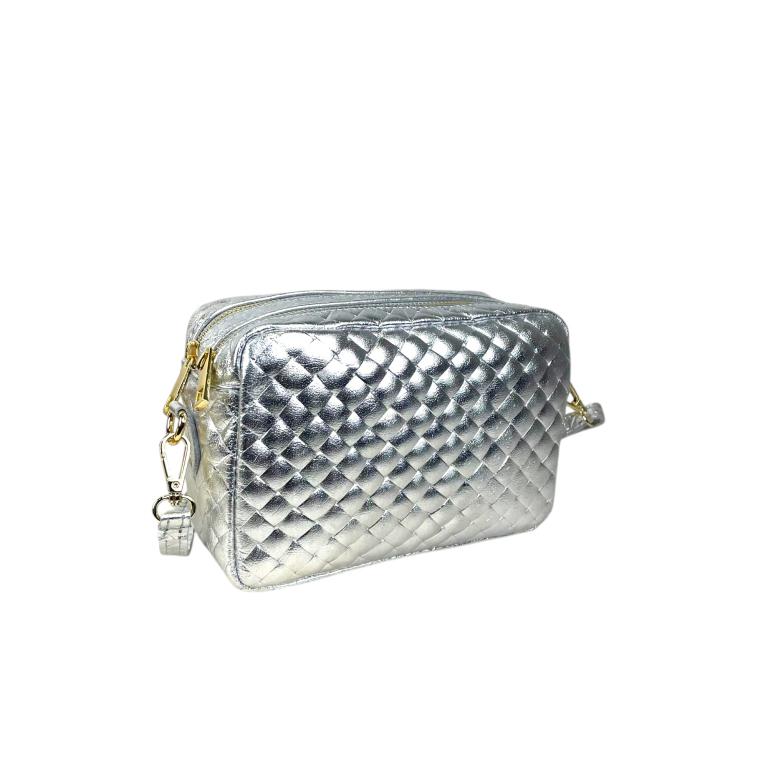 Bolso Bandolera de Mujer en Piel Italiana con Efecto Brillante y 2 Bolsillos con Cremallera