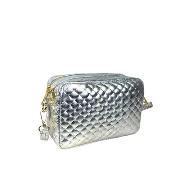 Bolso Bandolera de Mujer en Piel Italiana con Efecto Brillante y 2 Bolsillos con Cremallera