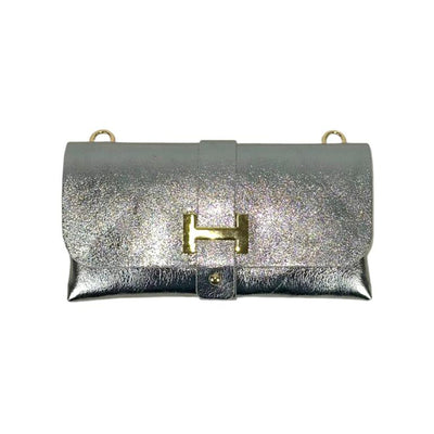 Bolso Piel Italiana con Efecto Brillante y Asa Extraíble de Cadena
