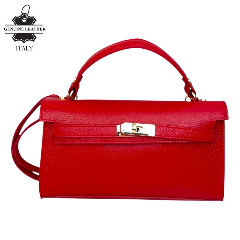 Bolso de Mano en Piel Italiana para Mujer con Asa Corta, Tira Bandolera y Solapa de Giro