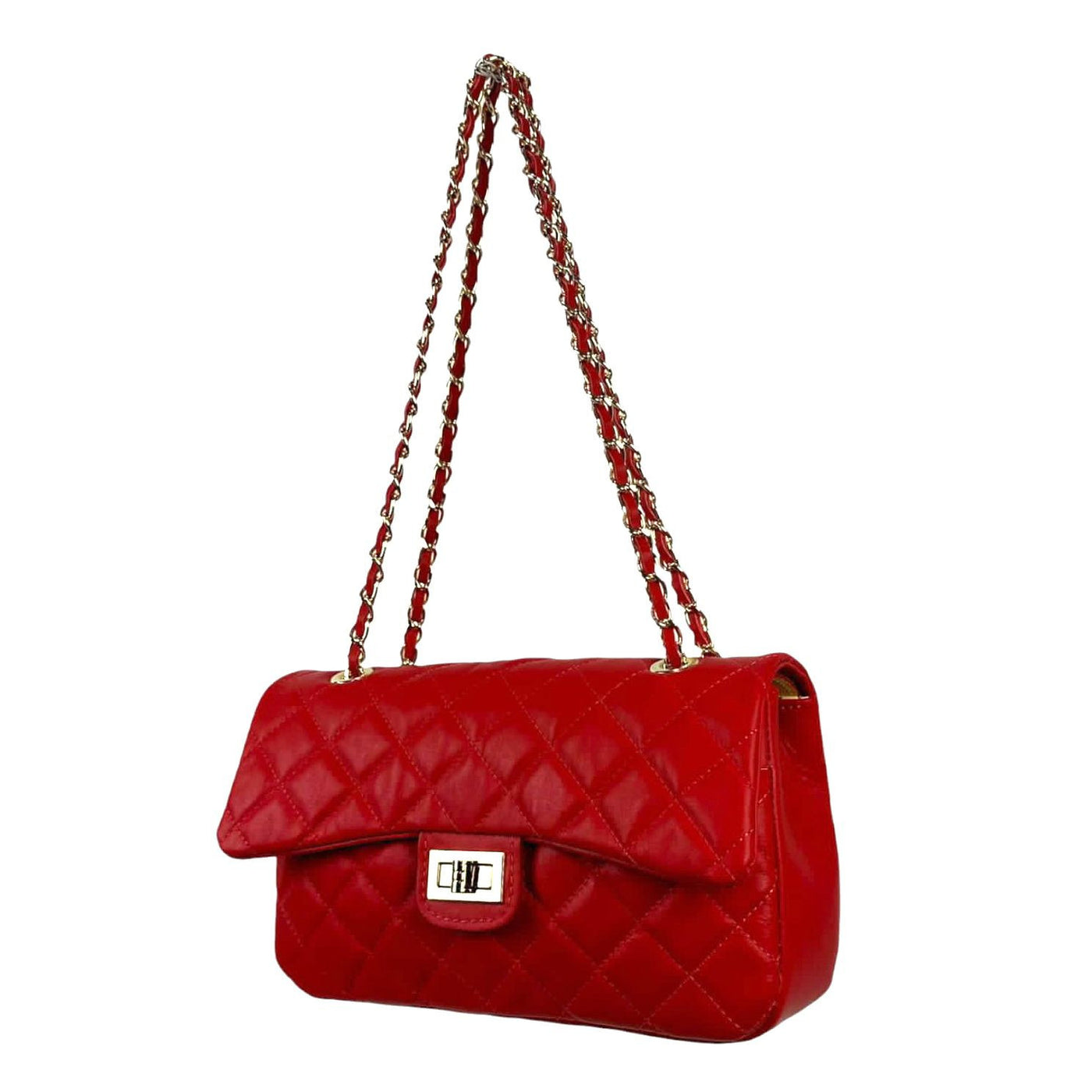 Bolso acolchado grande de piel auténtico con solapa
