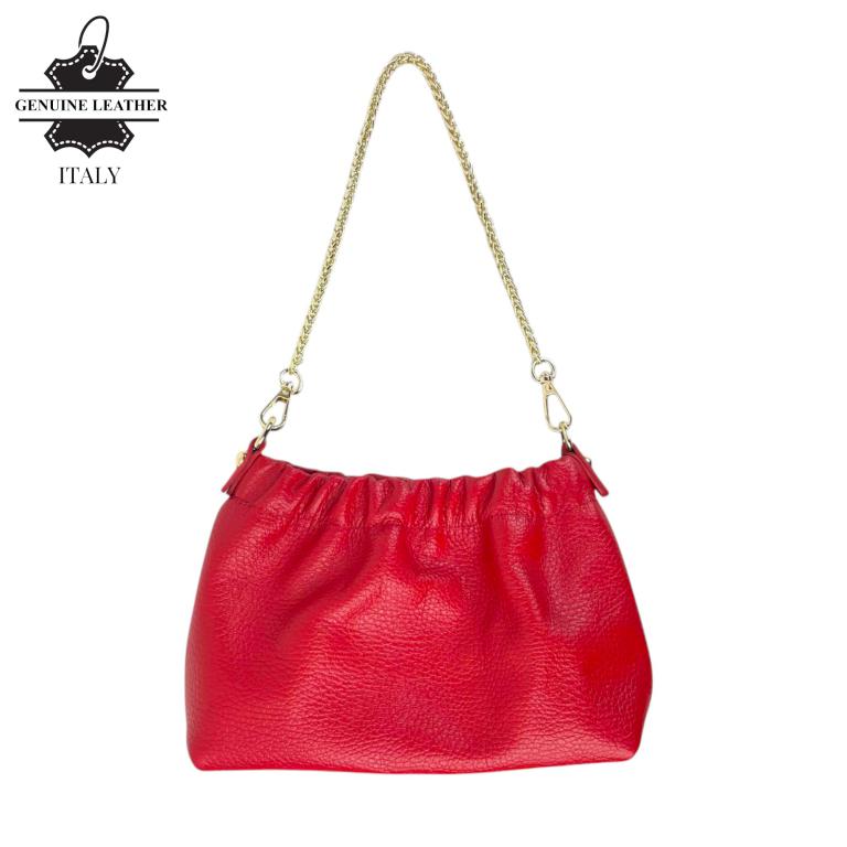 Bolso de Mano en Piel Italiana con Asa Corta Extraíble Tipo Cadena y Tira Bandolera