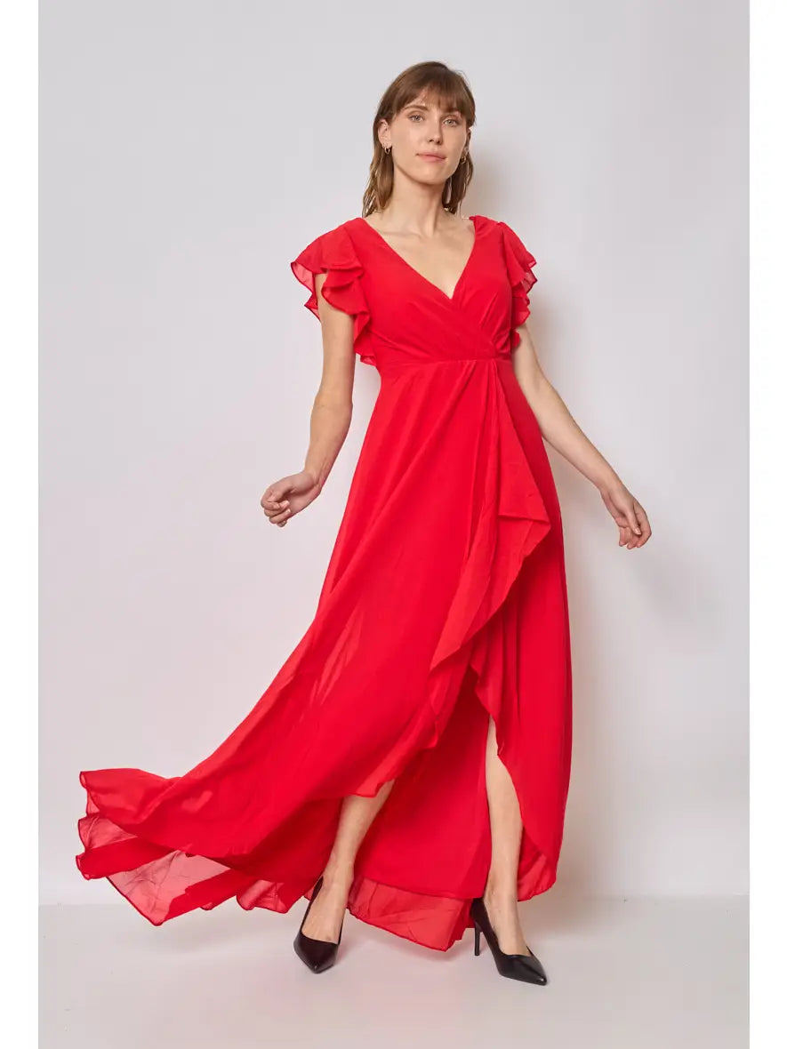Vestido de noche largo escote en V