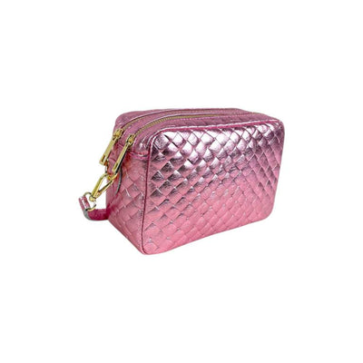 Bolso Bandolera de Mujer en Piel Italiana con Efecto Brillante y 2 Bolsillos con Cremallera