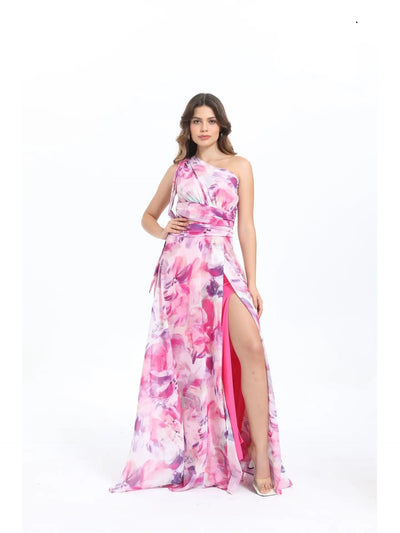 Vestido largo asimétrico estampado floral