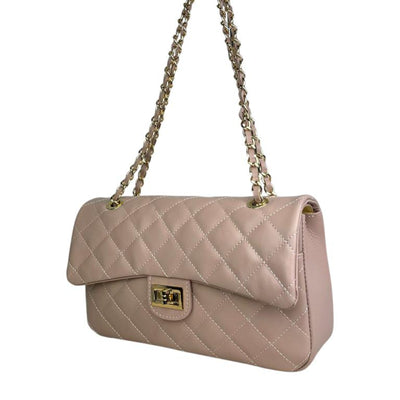 Bolso acolchado grande de piel auténtico con solapa