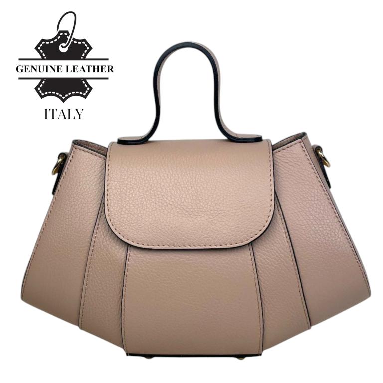 Bolso de Mano en Piel Italiana con Gran Calidad, Solapa de Botón y Cierre de Cremallera