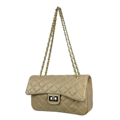 Bolso acolchado grande de piel auténtico con solapa