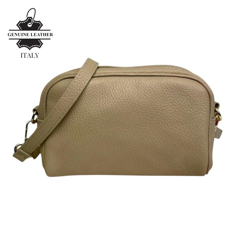 Bolso Bandolera en Piel Italiana con Bolsillo Frontal con Flecos y Cierre de Cremallera